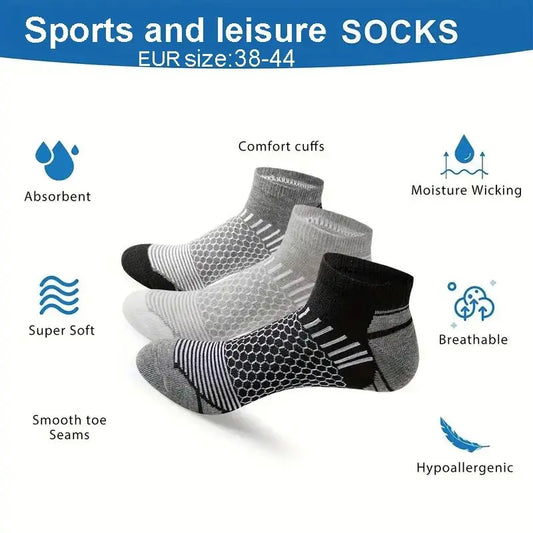 6 pairs Men's Short Sports Socks - Moisture-Wicking, Breathable,