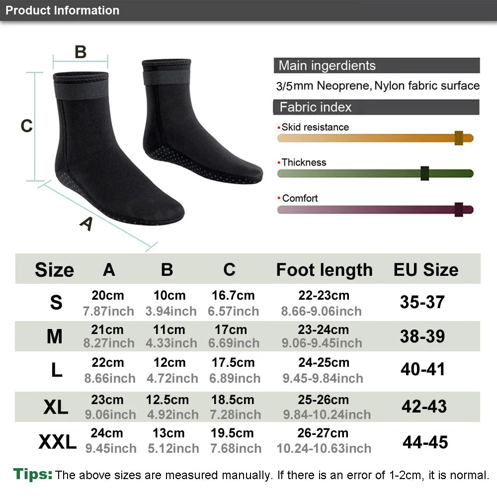 3mm Neoprene Diving Socks Wetsuit Shoes Non-slip Adult Warm Patchwork
